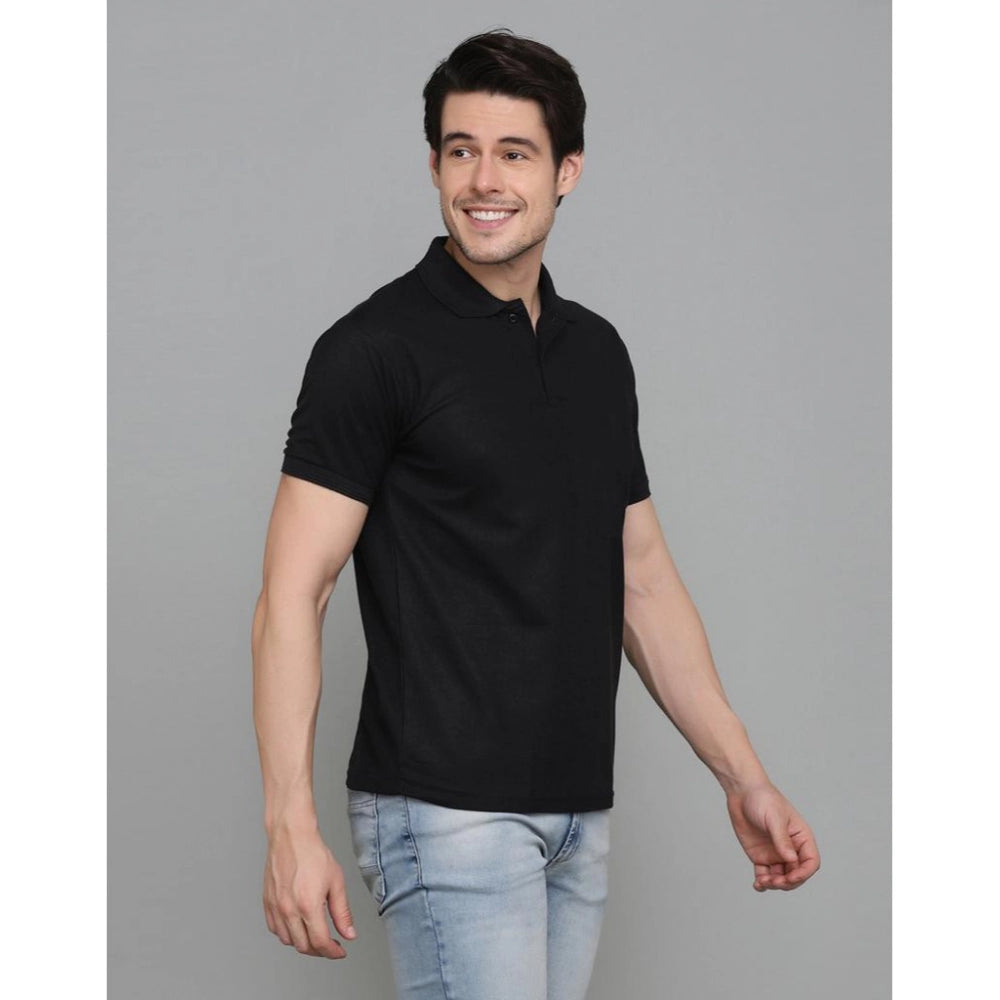 Generic Herren-T-Shirt mit halblangen Ärmeln und Polokragen aus Baumwollmischung (schwarz)