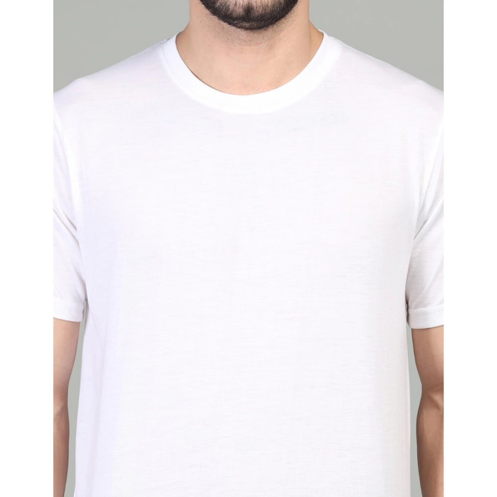 Generic Men's Casual Half Sleeve Solid Cotton Blended Round Neck T-shirt (White)