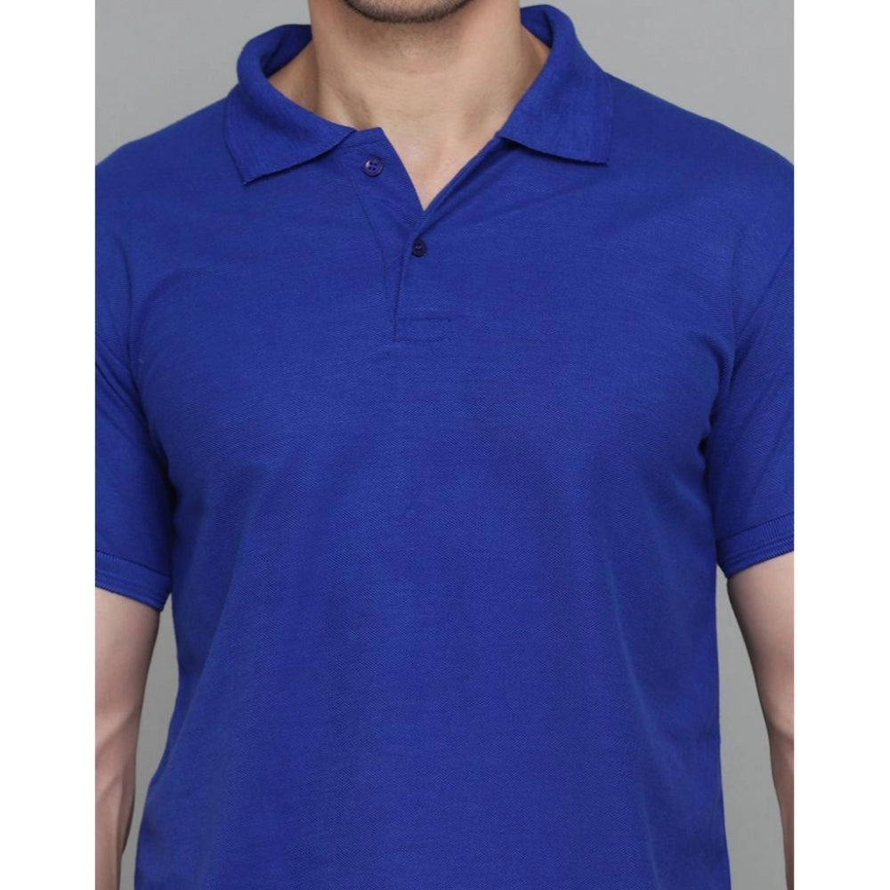 Generic Herren-T-Shirt mit halblangen Ärmeln und Polokragen aus Baumwollmischung (blau)