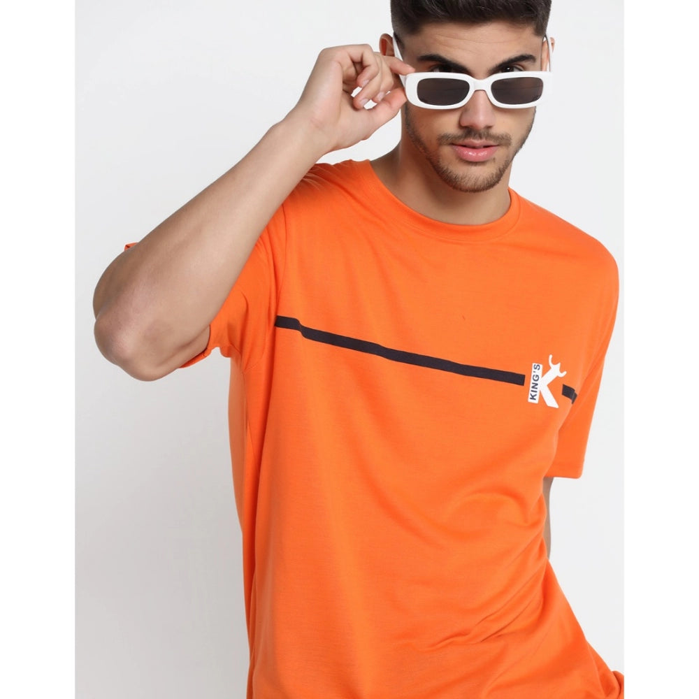 Generisches Herren-T-Shirt mit halblangen Ärmeln und Rundhalsausschnitt aus Baumwollmischung mit Aufdruck (Orange)