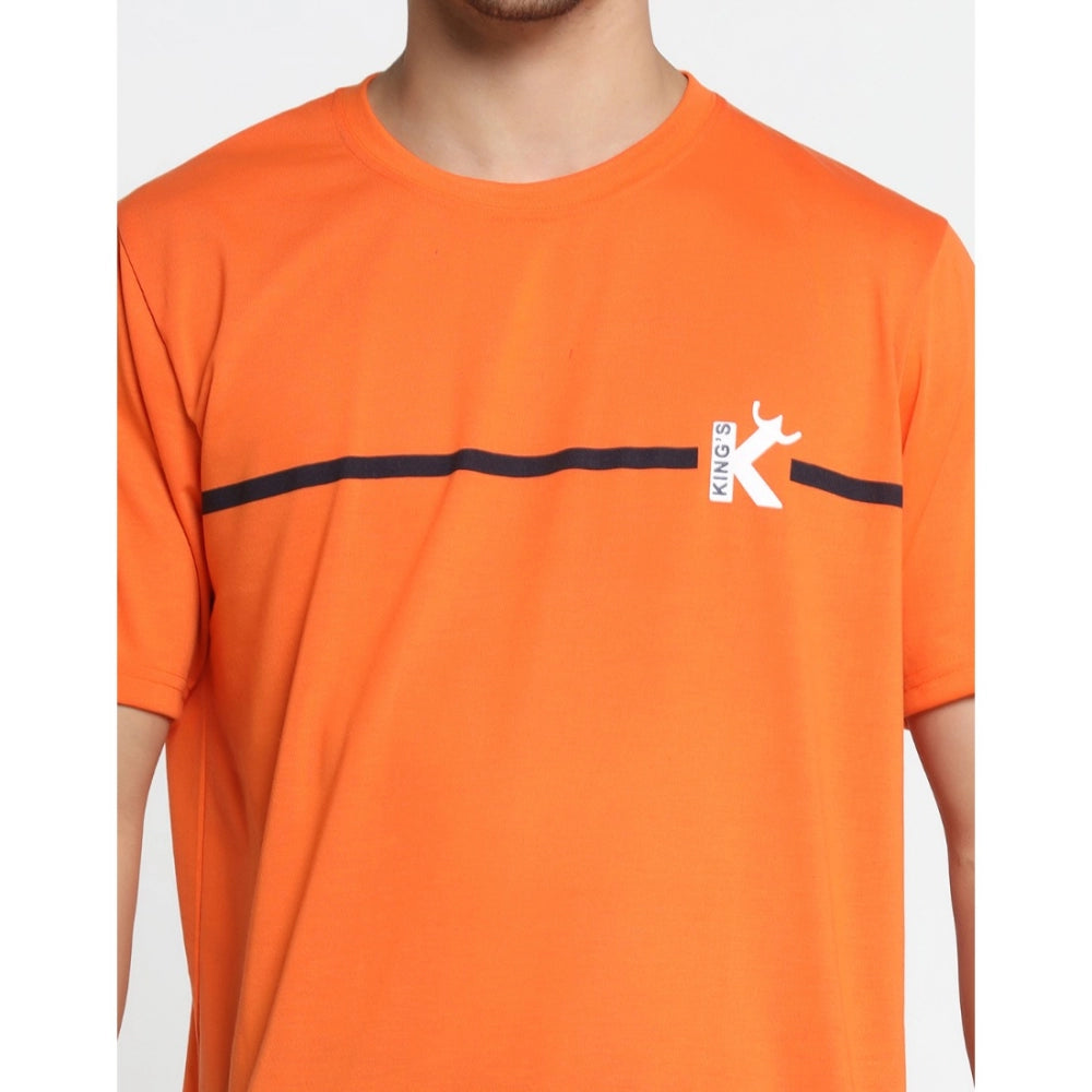 Generisches Herren-T-Shirt mit halblangen Ärmeln und Rundhalsausschnitt aus Baumwollmischung mit Aufdruck (Orange)