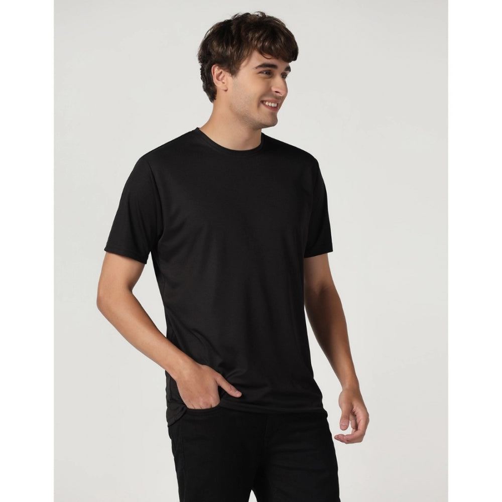 Generisches Herren-T-Shirt aus legerem, halbarmigem Polyester mit Rundhalsausschnitt (schwarz)