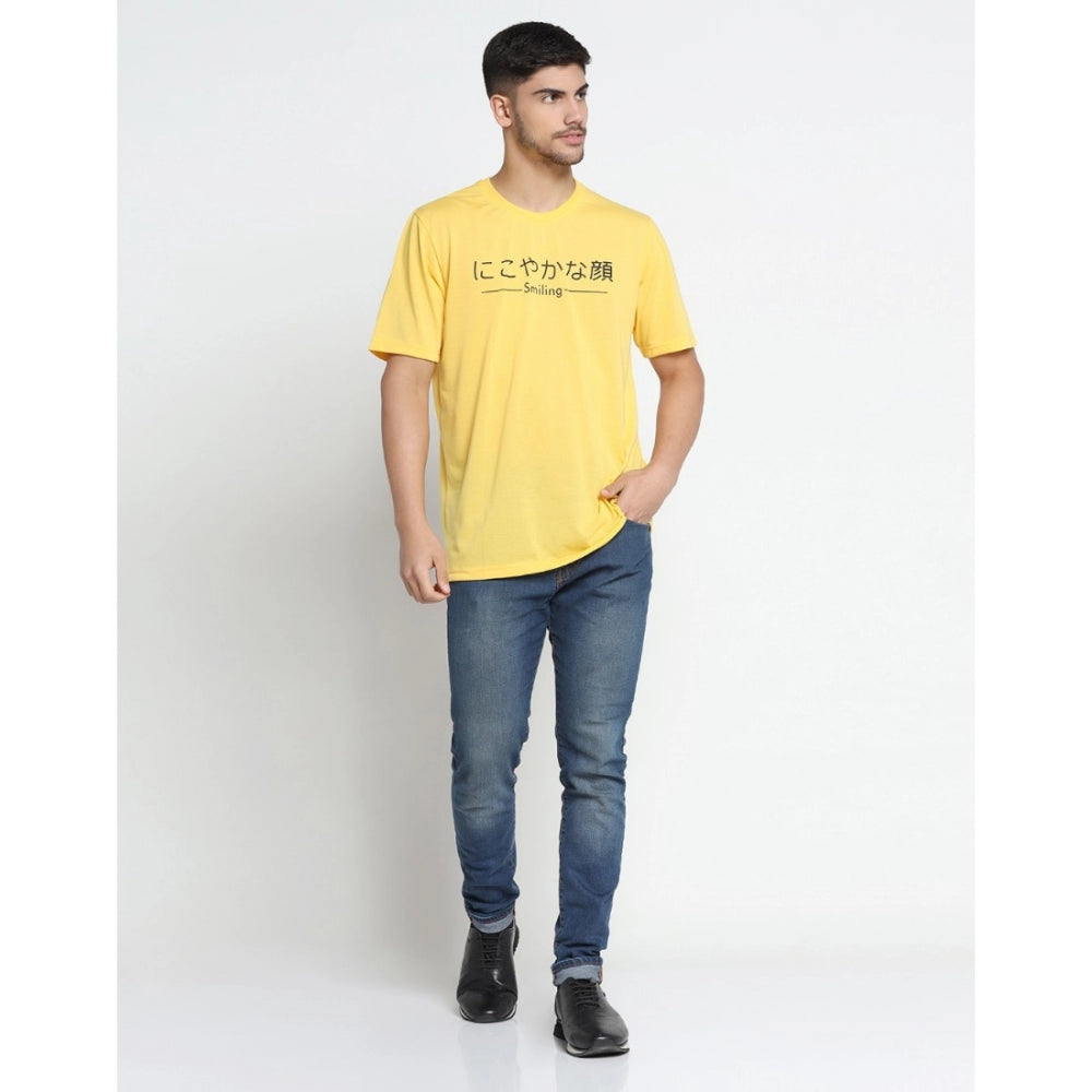 Generic Men's Casual Half Sleeve Printed Cotton Blended Round Neck T-shirt (Yellow)