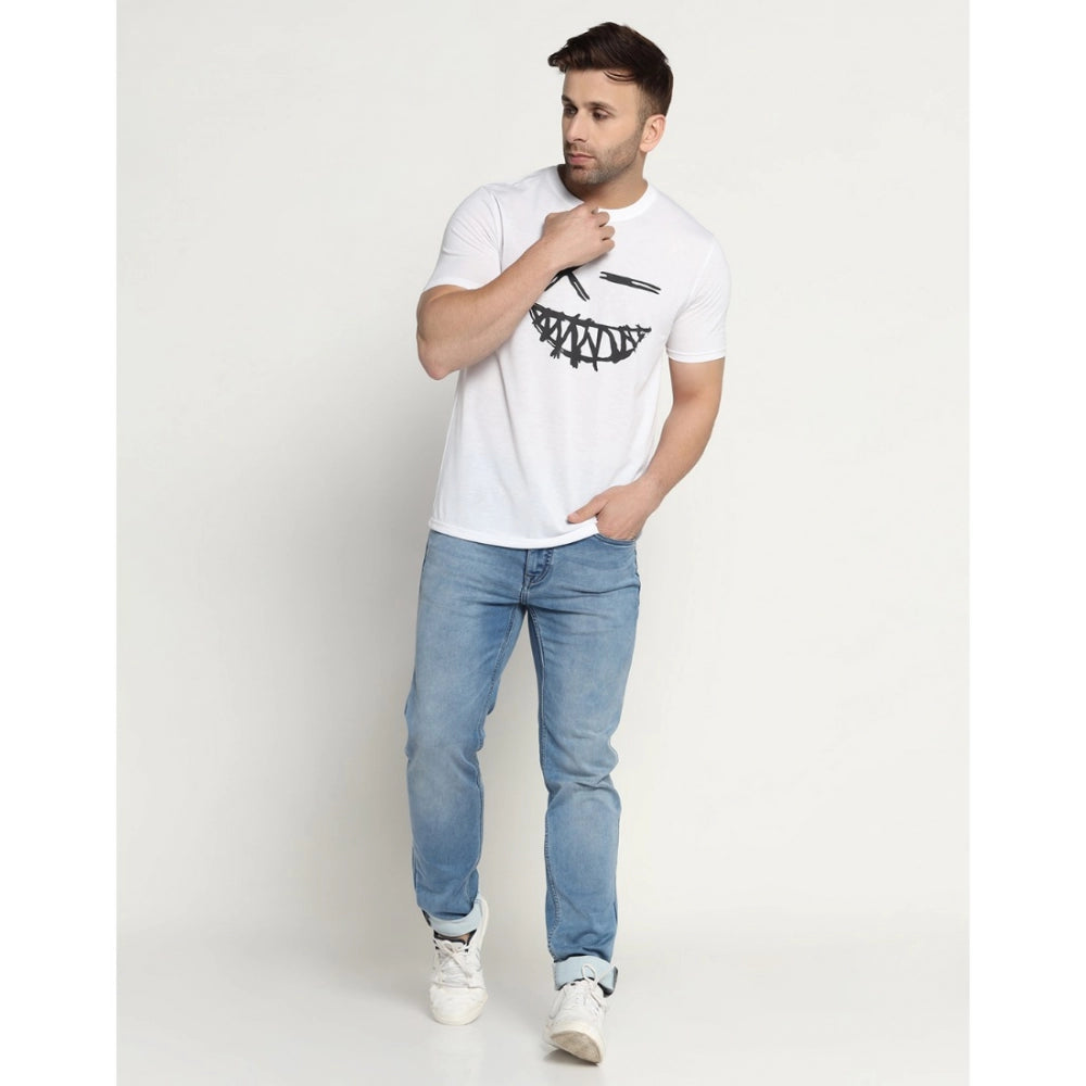 Generic Men's Casual Half Sleeve Printed Cotton Blended Round Neck T-shirt (White)