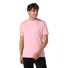 Generic Men's Casual Half Sleeve Solid Polyester Round Neck T-shirt (Pink)