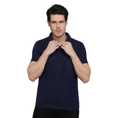 Generisches Herren-T-Shirt mit halblangen Ärmeln und Polokragen aus massiver Baumwollmischung (Marineblau)