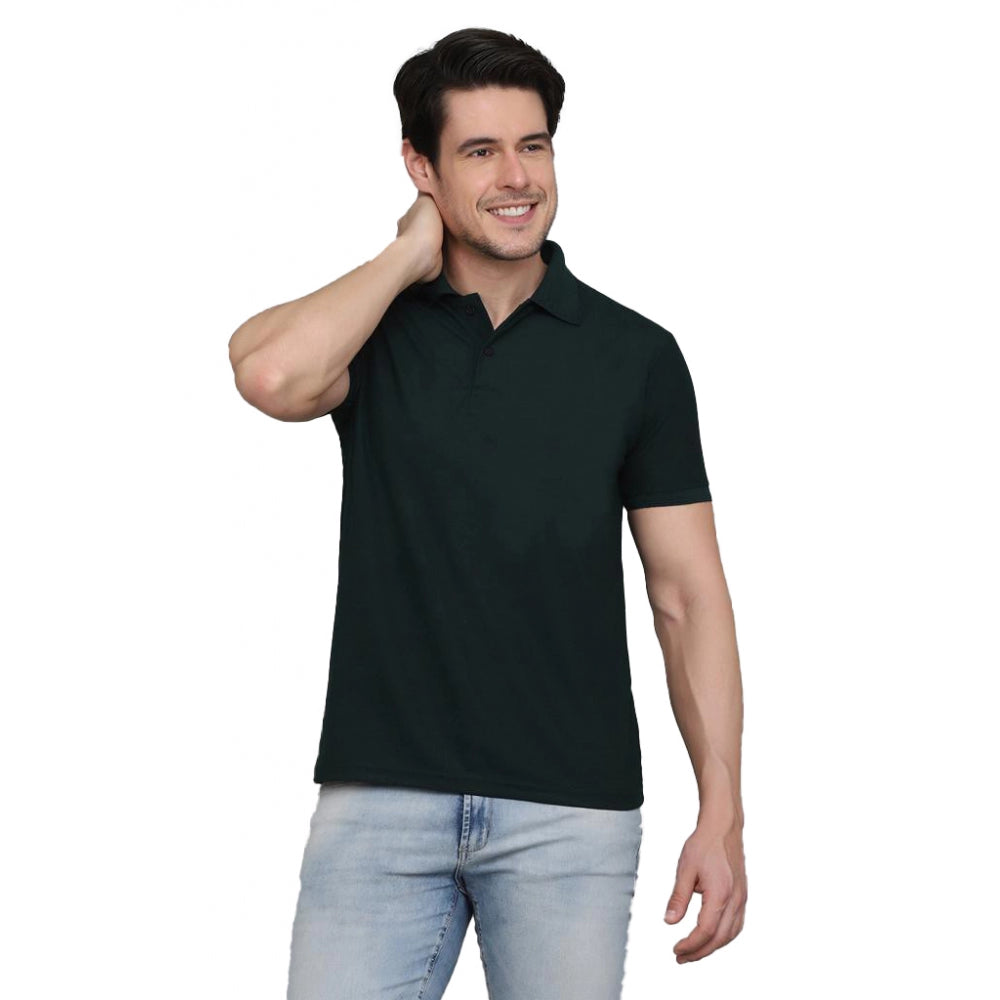 Generic Men's Casual Half Sleeve Solid Cotton Blended Polo Neck T-shirt (Green)