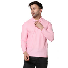 Generic Herren-T-Shirt mit langen Ärmeln und Polokragen aus massiver Baumwollmischung (Rosa)