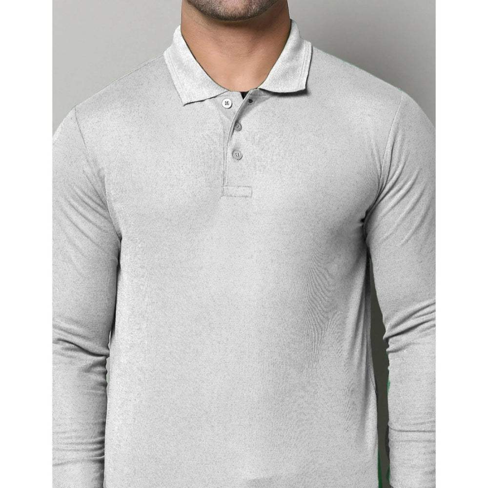 Generic Men's Casual Full Sleeve Solid Cotton Blended Polo Neck T-shirt (L.Grey)