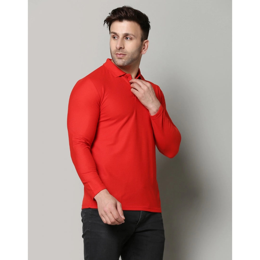 Generisches Herren-T-Shirt mit langen Ärmeln und Polokragen aus massiver Baumwollmischung (rot)