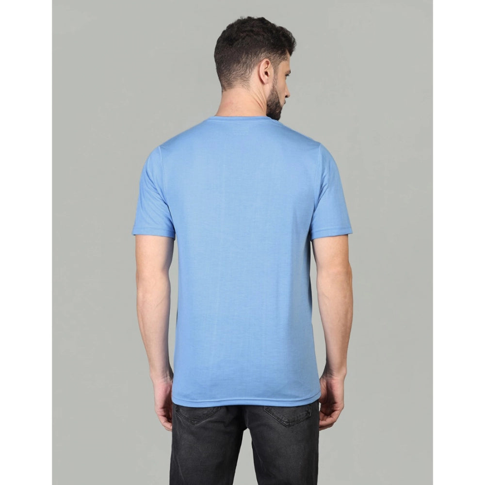 Generic Men's Casual Half Sleeve Solid Cotton Blended Round Neck T-shirt (Sky)