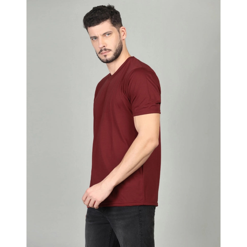 Generic Men's Casual Half Sleeve Solid Cotton Blended Round Neck T-shirt (Maroon)