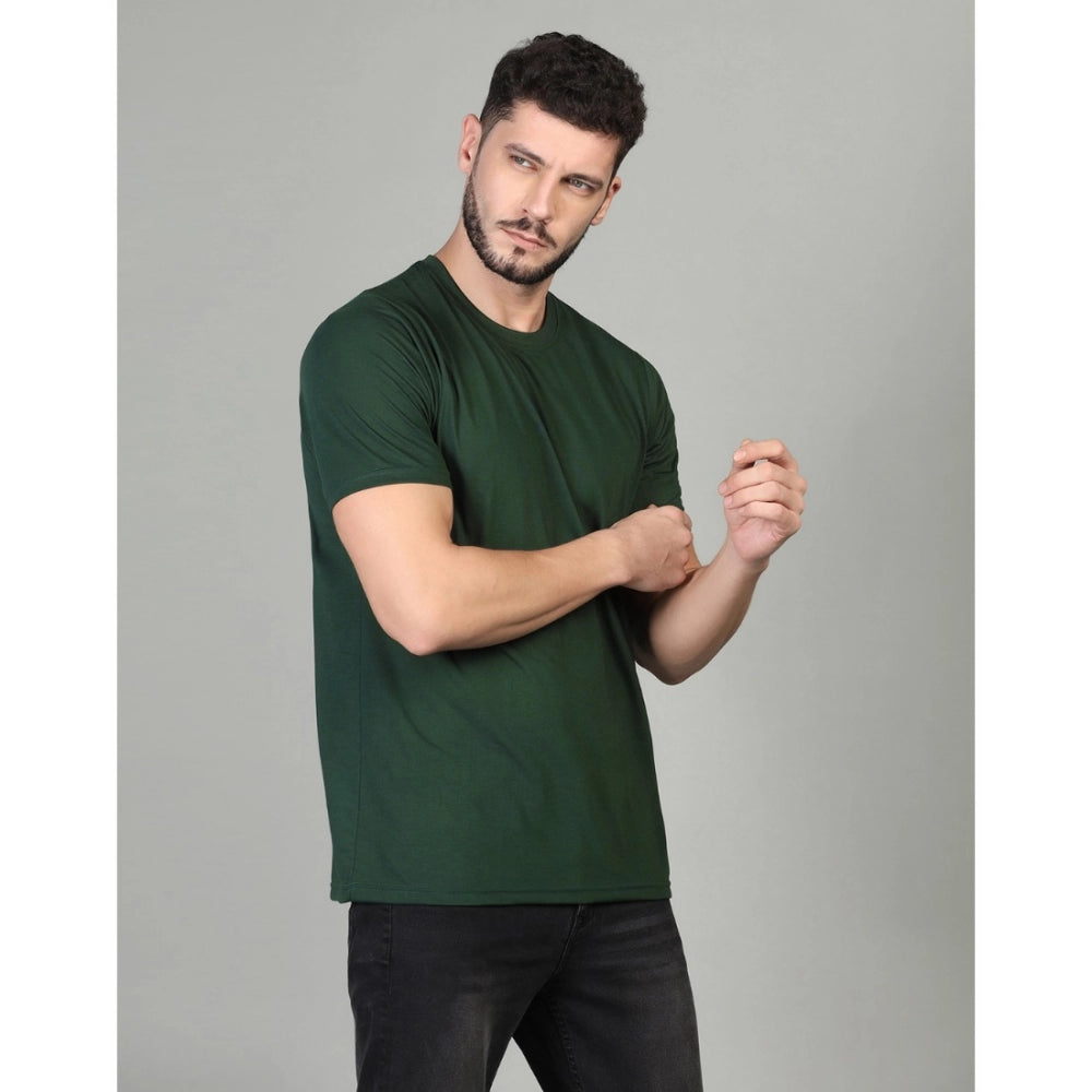 Generic Men's Casual Half Sleeve Solid Cotton Blended Round Neck T-shirt (B.Green)