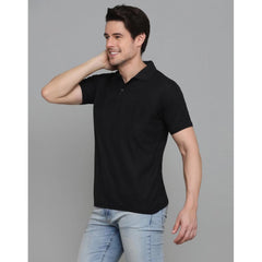 Generic Men's Casual Half Sleeve Solid Cotton Blended Polo Neck T-shirt (Black)