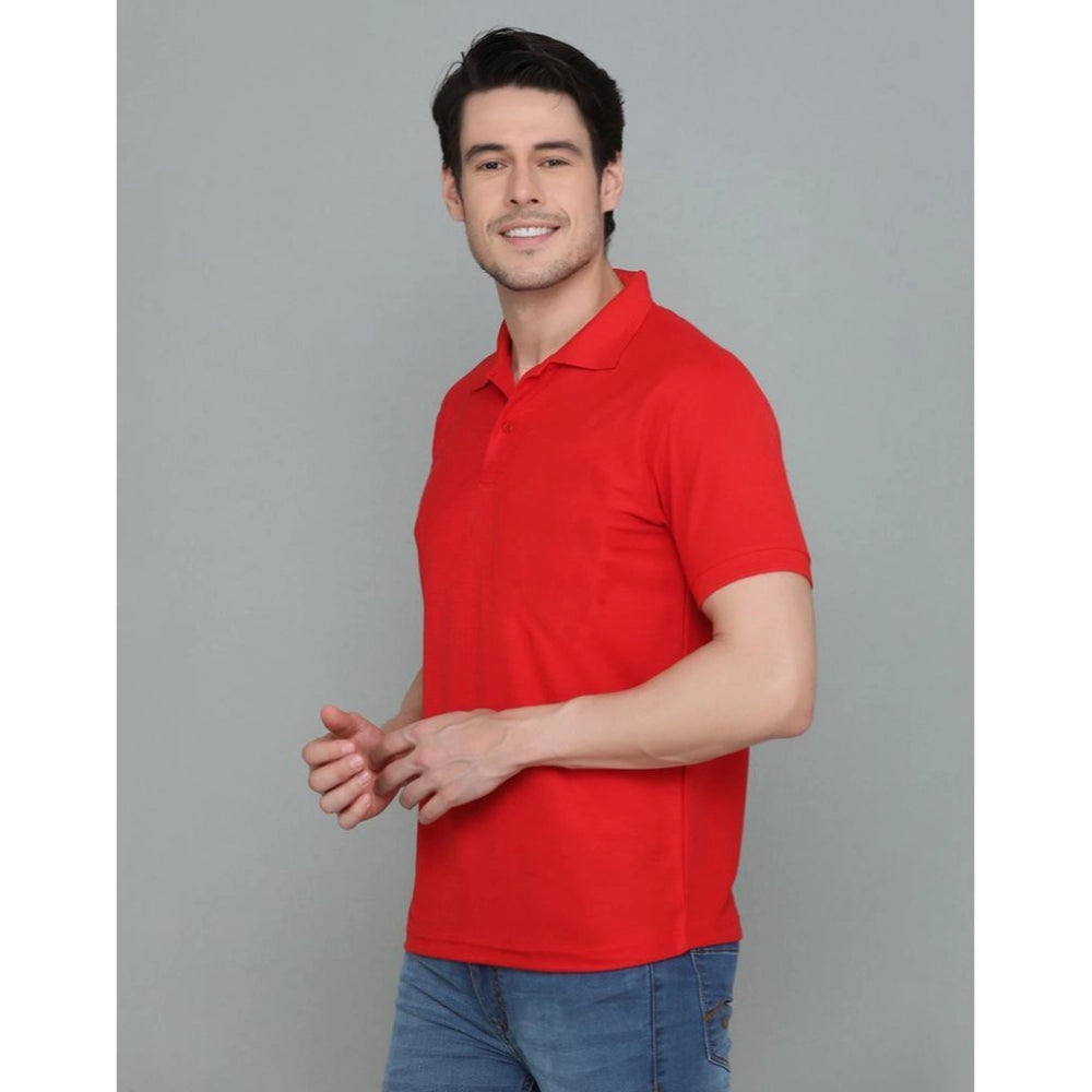 Generic Herren-T-Shirt mit halblangen Ärmeln und Polokragen aus Baumwollmischung (rot)