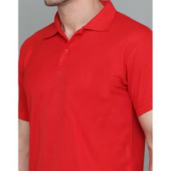 Generic Men's Casual Half Sleeve Solid Cotton Blended Polo Neck T-shirt (Red)