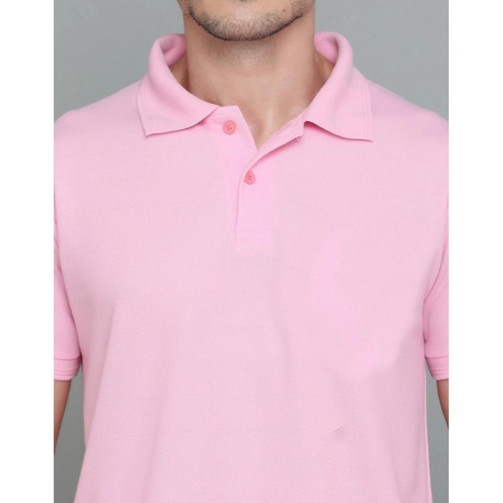 Generic Herren-T-Shirt mit halblangen Ärmeln und Polokragen aus Baumwollmischung (Rosa)