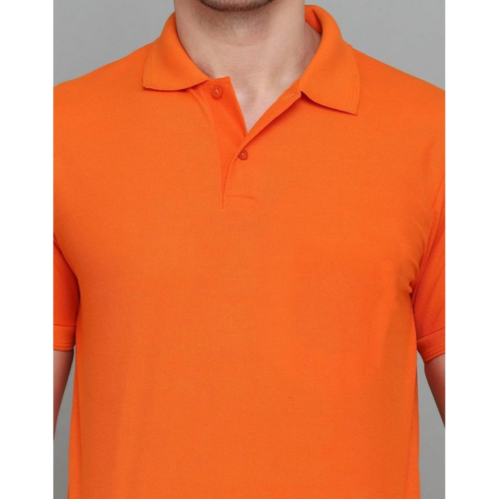 Generic Men's Casual Half Sleeve Solid Cotton Blended Polo Neck T-shirt (Orange)