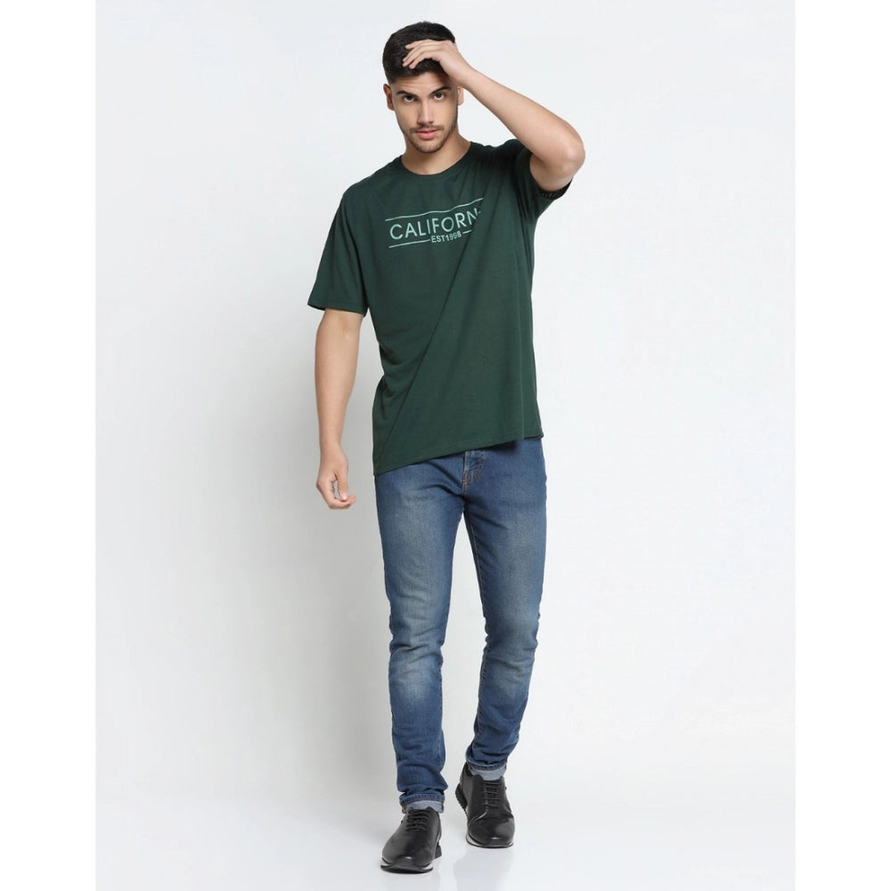 Generic Men's Casual Half Sleeve Printed Cotton Blended Round Neck T-shirt (B.Green)