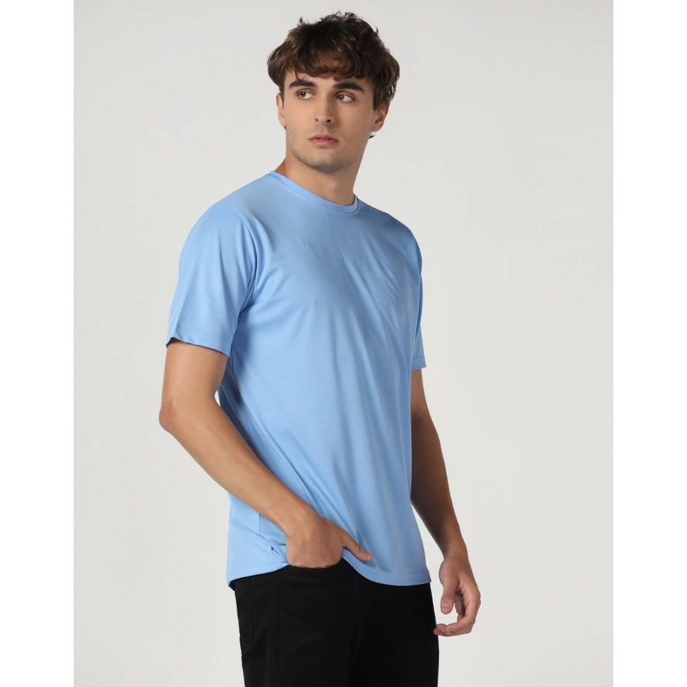 Generic Men's Casual Half Sleeve Solid Polyester Round Neck T-shirt (Sky)