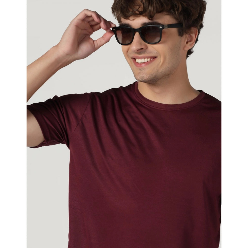 Generic Men's Casual Half Sleeve Solid Polyester Round Neck T-shirt (Maron)