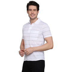 Generic Men's Casual Half Sleeve Striped Cotton Blended Polo Neck T-shirt (White)