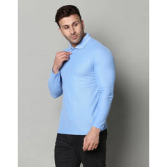 Generic Men's Casual Full Sleeve Solid Cotton Blended Polo Neck T-shirt (Sky)