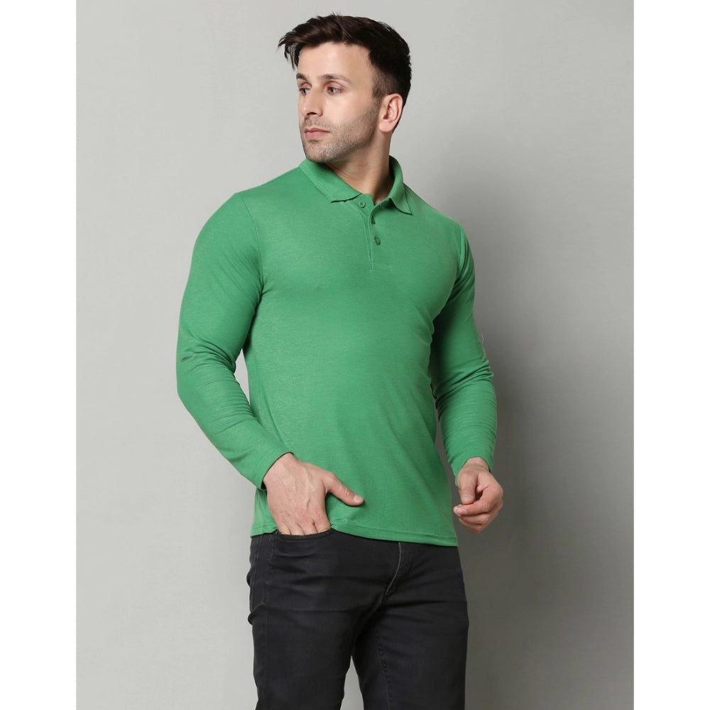 Generisches Herren-T-Shirt mit langen Ärmeln und Polokragen aus massiver Baumwollmischung (P.Green)