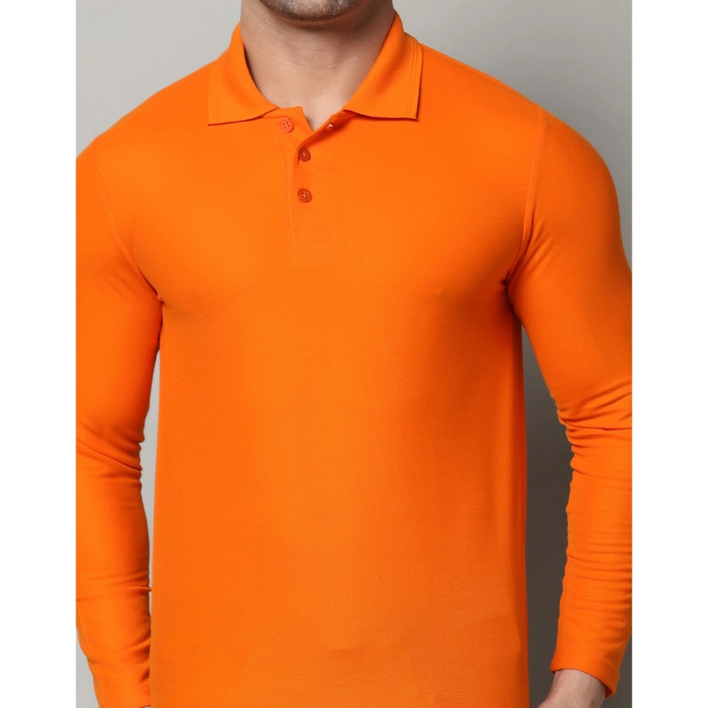 Generic Herren-T-Shirt mit langen Ärmeln und Polokragen aus massiver Baumwollmischung (Orange)