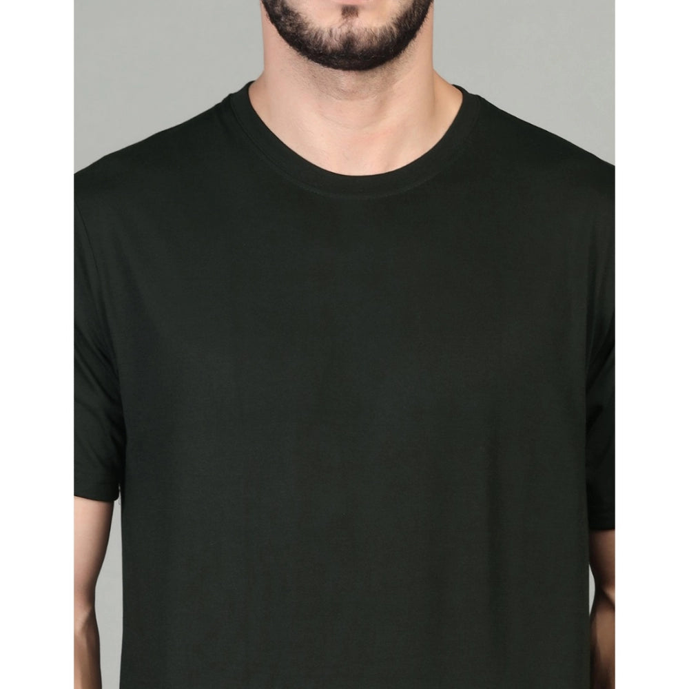 Generic Men's Casual Half Sleeve Solid Cotton Blended Round Neck T-shirt (Green)