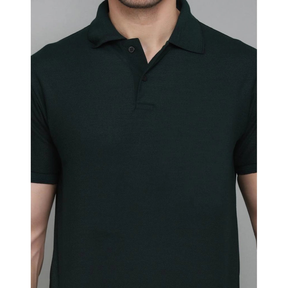 Generic Men's Casual Half Sleeve Solid Cotton Blended Polo Neck T-shirt (Green)