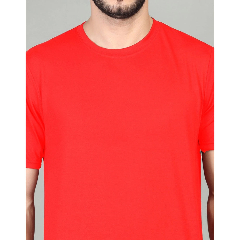 Generic Men's Casual Half Sleeve Solid Cotton Blended Round Neck T-shirt (Red)