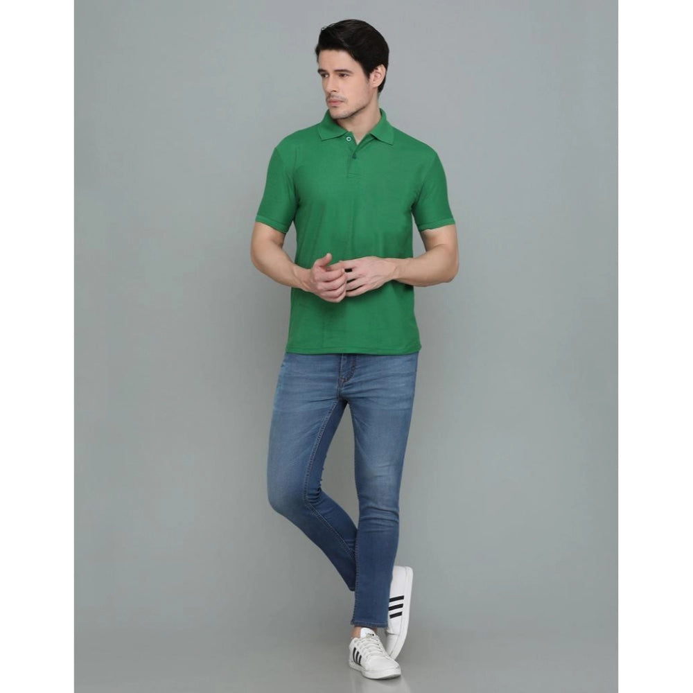 Generic Men's Casual Half Sleeve Solid Cotton Blended Polo Neck T-shirt (Green)