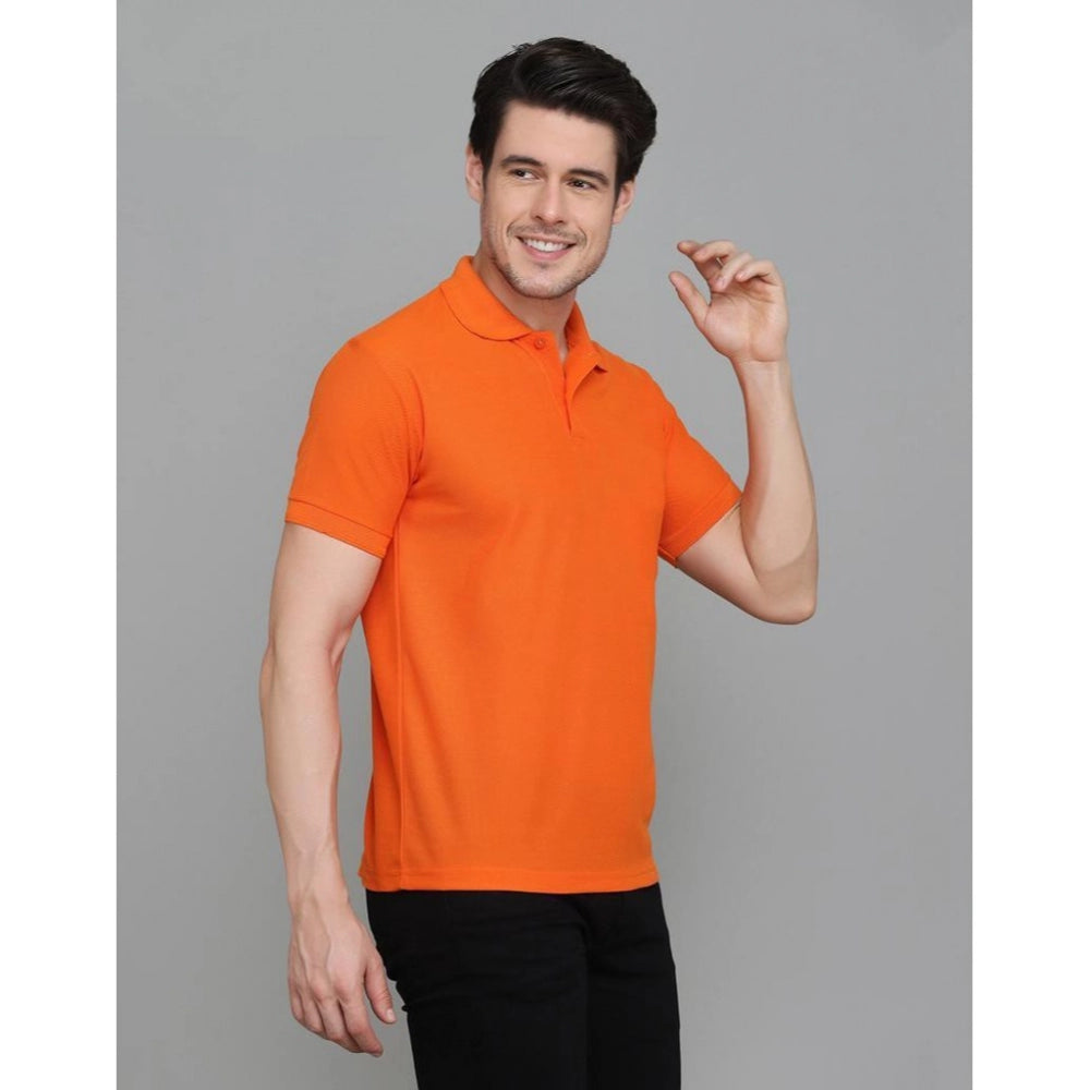 Generic Herren-T-Shirt mit halblangen Ärmeln und Polokragen aus Baumwollmischung (Orange)