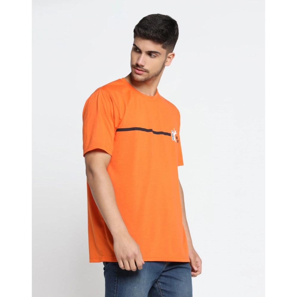 Generisches Herren-T-Shirt mit halblangen Ärmeln und Rundhalsausschnitt aus Baumwollmischung mit Aufdruck (Orange)