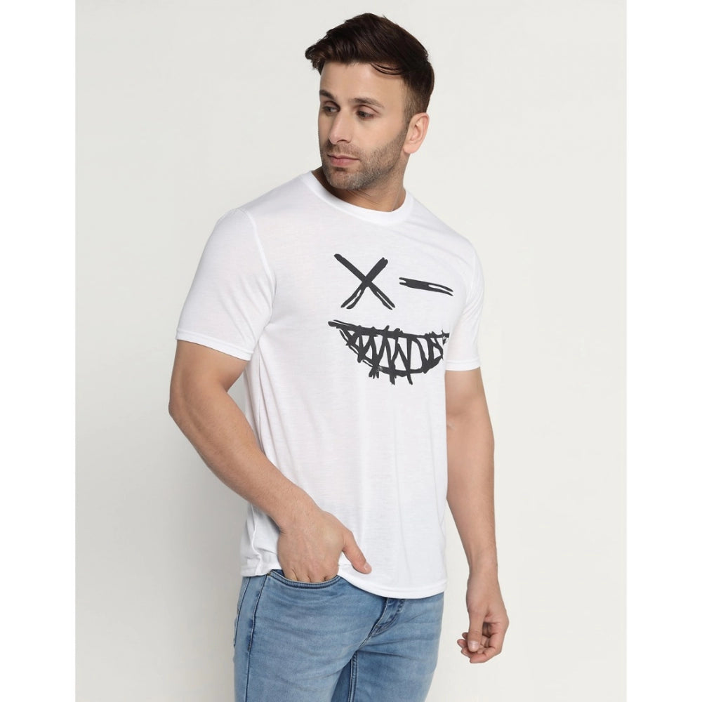 Generisches Herren-T-Shirt mit halblangen Ärmeln und Rundhalsausschnitt aus Baumwollmischung mit Aufdruck (weiß)