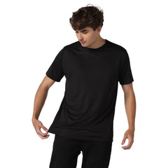 Generisches Herren-T-Shirt aus legerem, halbarmigem Polyester mit Rundhalsausschnitt (schwarz)