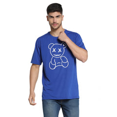 Generic Men's Casual Half Sleeve Printed Cotton Blended Round Neck T-shirt (Royal)