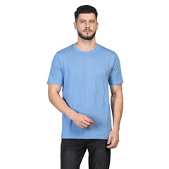 Generic Men's Casual Half Sleeve Solid Cotton Blended Round Neck T-shirt (Sky)