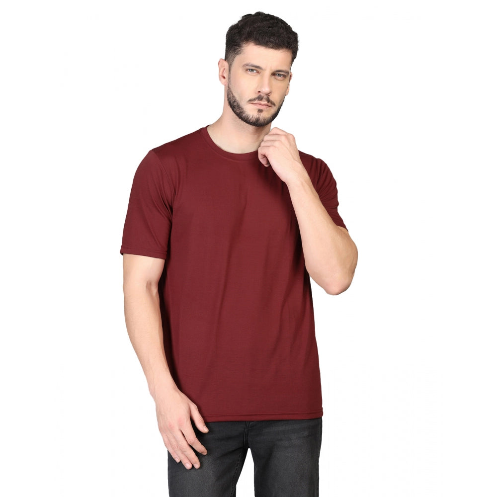 Generic Men's Casual Half Sleeve Solid Cotton Blended Round Neck T-shirt (Maroon)