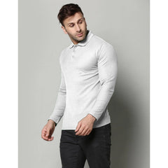 Generic Men's Casual Full Sleeve Solid Cotton Blended Polo Neck T-shirt (L.Grey)