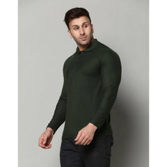 Generic Men's Casual Full Sleeve Solid Cotton Blended Polo Neck T-shirt (B.Green)