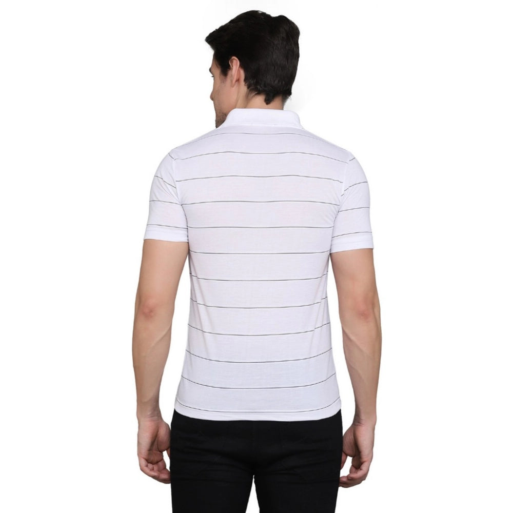 Generic Herren-T-Shirt mit halblangen Ärmeln und gestreiftem Polokragen aus Baumwollmischung (weiß)