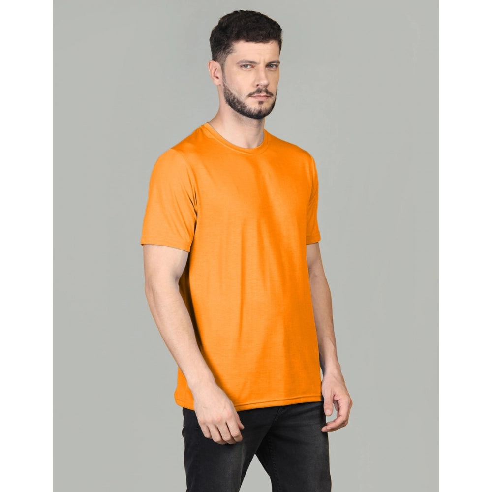 Generisches Herren-T-Shirt mit halblangen Ärmeln und Rundhalsausschnitt aus massiver Baumwollmischung (Orange)