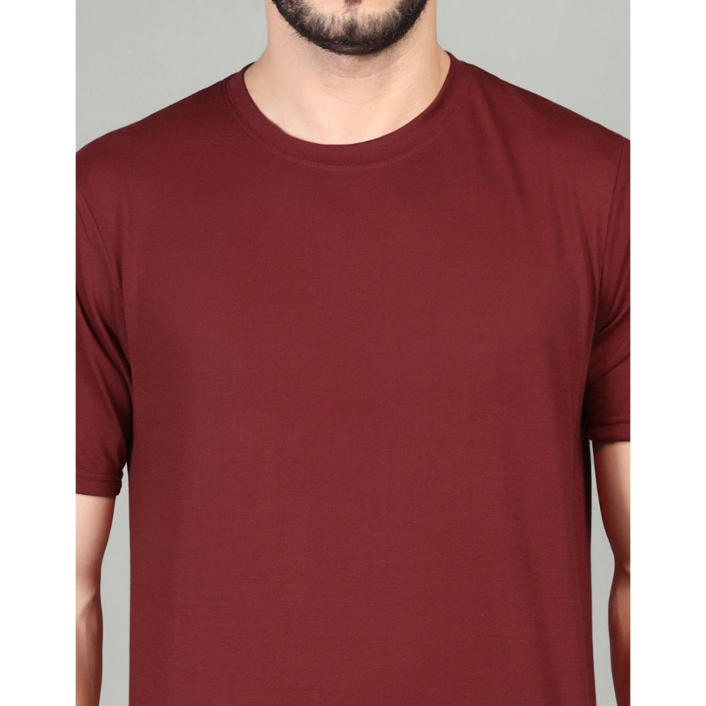 Generic Men's Casual Half Sleeve Solid Cotton Blended Round Neck T-shirt (Maroon)