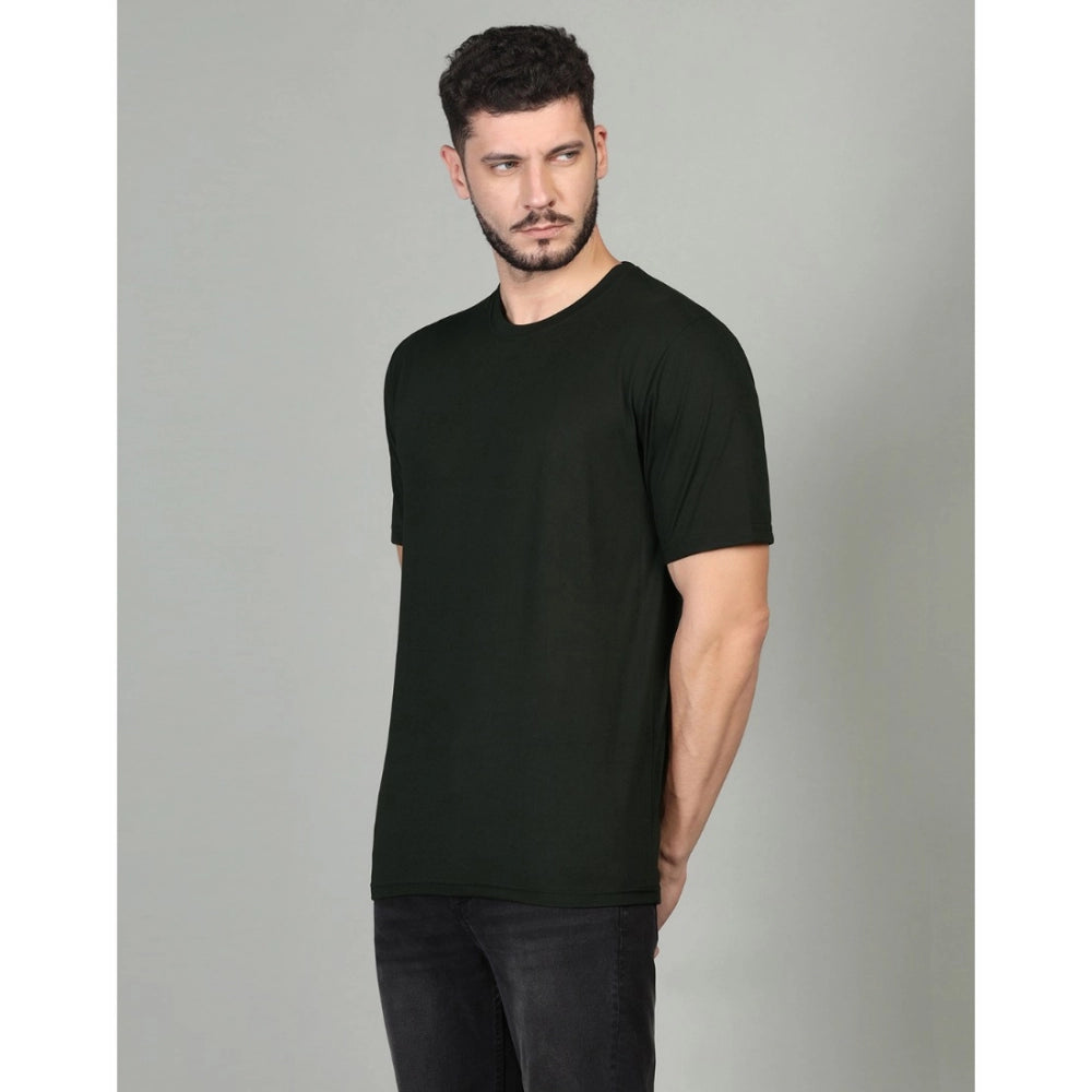 Generic Men's Casual Half Sleeve Solid Cotton Blended Round Neck T-shirt (Green)