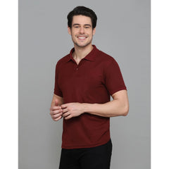 Generic Men's Casual Half Sleeve Solid Cotton Blended Polo Neck T-shirt (Maroon)