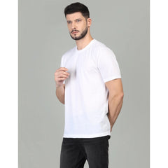 Generic Men's Casual Half Sleeve Solid Cotton Blended Round Neck T-shirt (White)