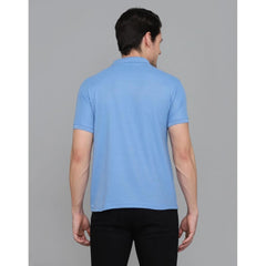 Generic Men's Casual Half Sleeve Solid Cotton Blended Polo Neck T-shirt (Blue)