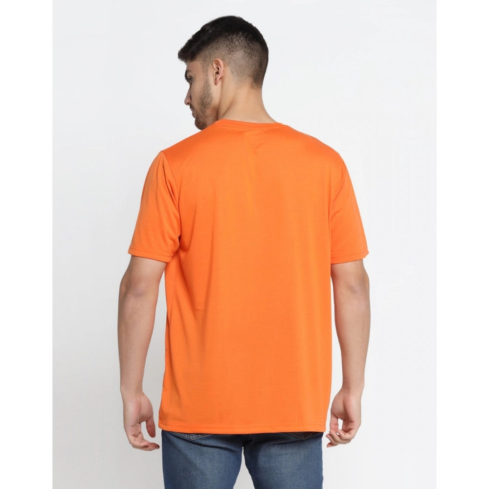 Generisches Herren-T-Shirt mit halblangen Ärmeln und Rundhalsausschnitt aus Baumwollmischung mit Aufdruck (Orange)